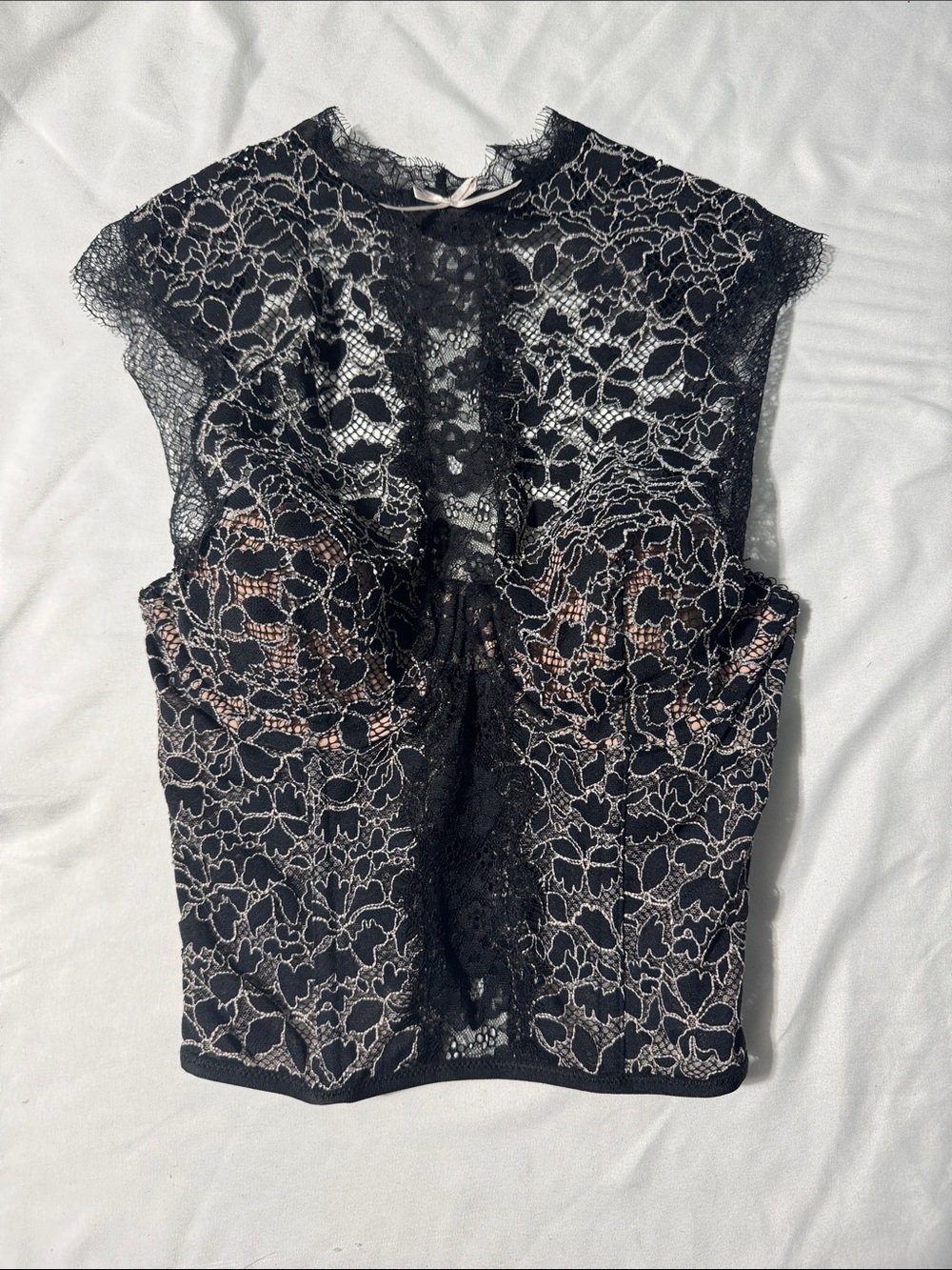 Victoria’s Secret Lace Corset Bustier Top 34C Black Nude Coquette Y2K Whimsigoth